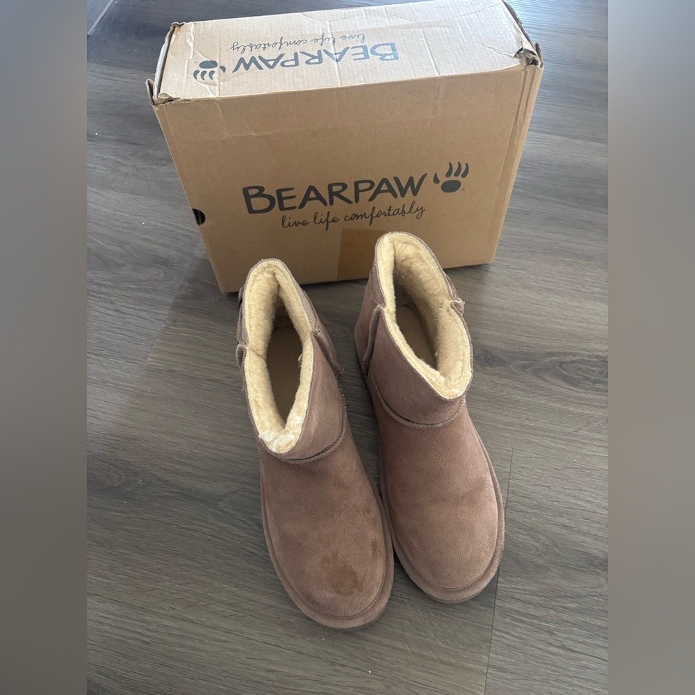 Bearpaw Betty Ankle Boots Size 12 Women Taupe Caviar Suede Shimmer Buckle 2713W - Picture 2 of 9